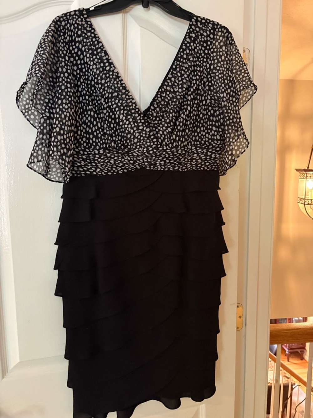 Adrianna Papell Black Dress with White Polka Dot Bodice